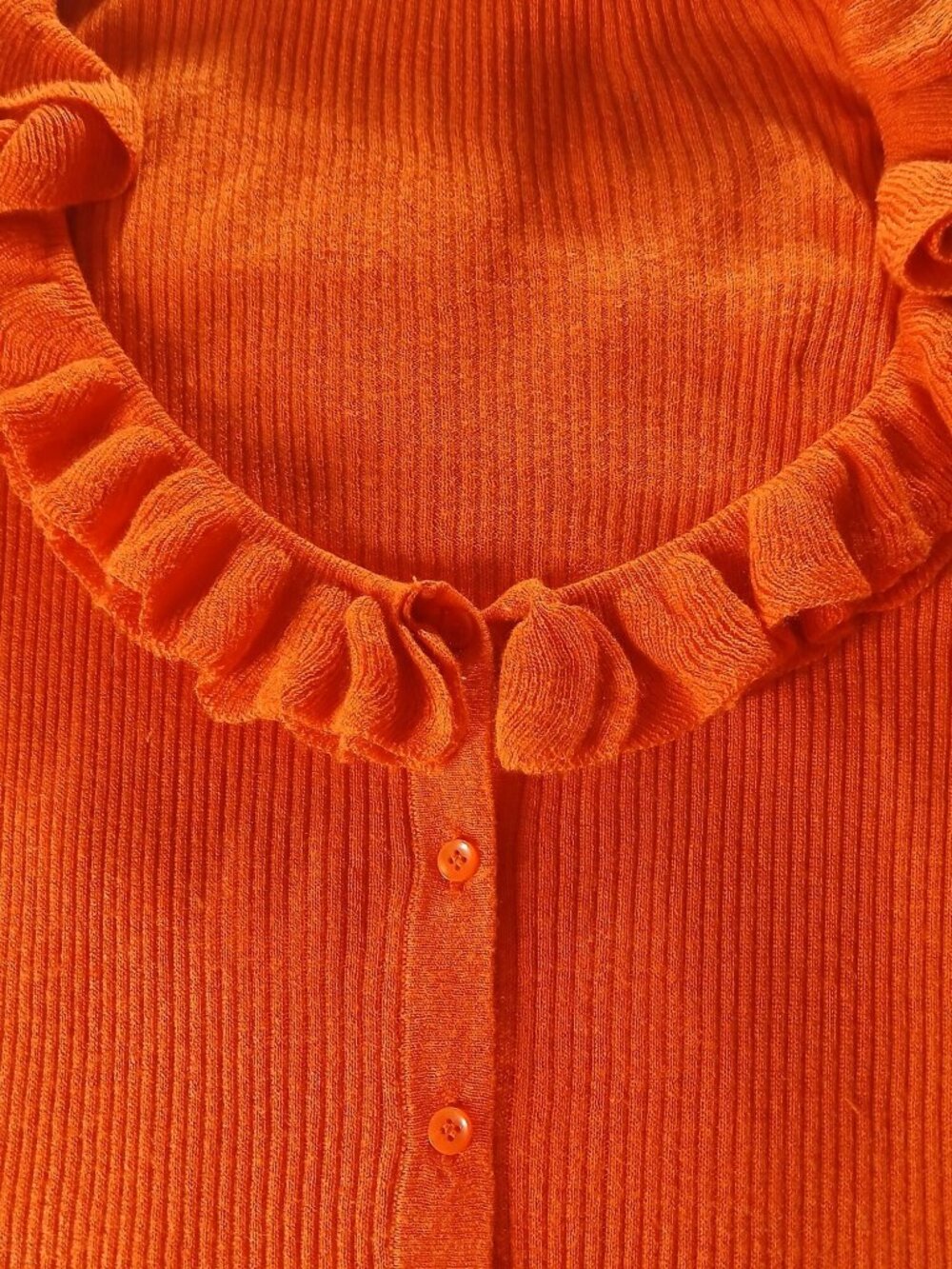 J Crew Womens Orange Silk Cashmere Blend Ruffle Cardigan Sweater Size L Fall - Picture 7 of 11